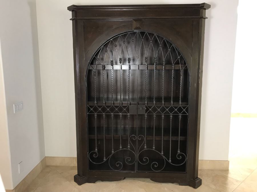 Large Wooden Cabinet With (4) Shelves And Arched Wrought Iron Gate Doors 8'H [Photo 2]