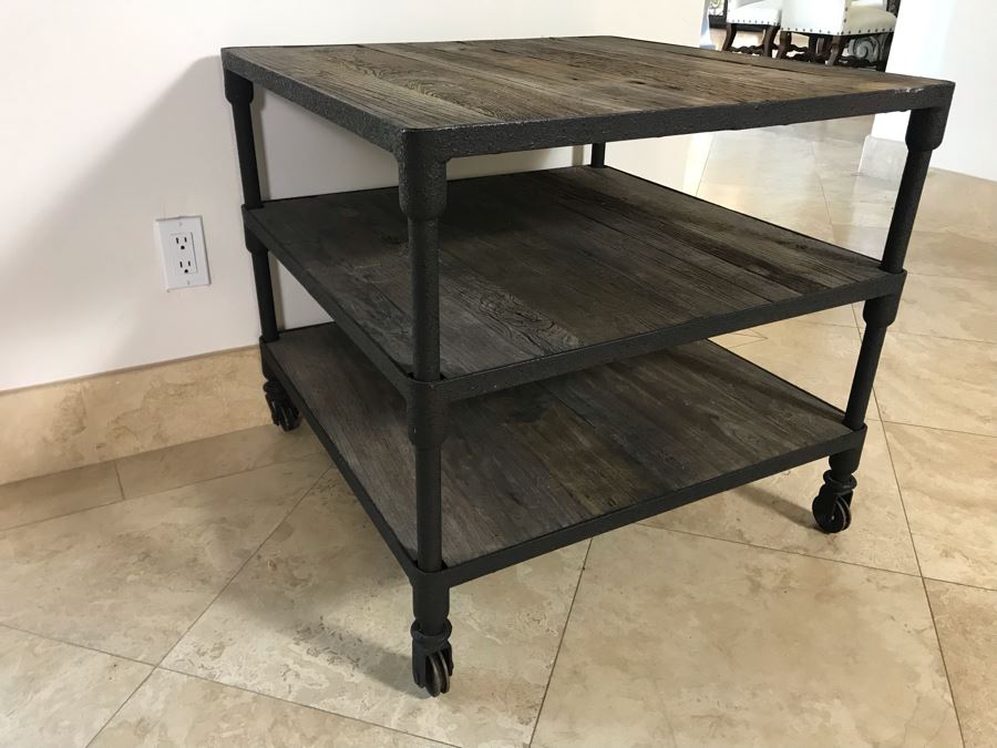 Industrial Wood And Metal Table Cart With Metal Casters 3-Shelves 27.5' X 27.5' X 25.5'H [Photo 5]