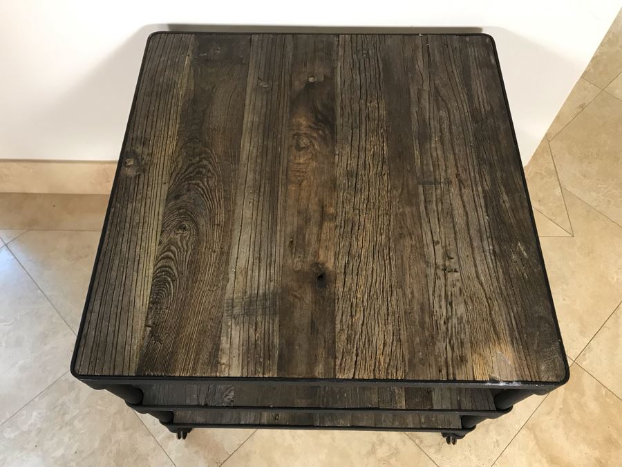 Industrial Wood And Metal Table Cart With Metal Casters 3-Shelves 27.5' X 27.5' X 25.5'H [Photo 4]