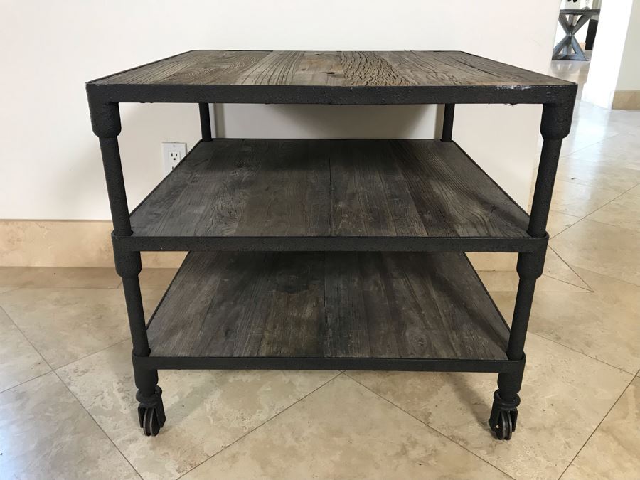 Industrial Wood And Metal Table Cart With Metal Casters 3-Shelves 27.5' X 27.5' X 25.5'H [Photo 2]