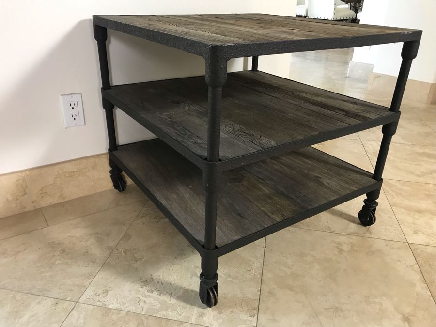 Industrial Wood And Metal Table Cart With Metal Casters 3-Shelves 27.5' X 27.5' X 25.5'H [Photo 6]