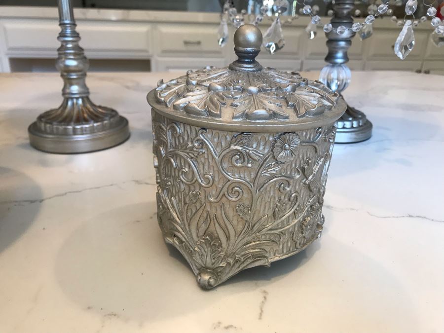 (3) Footed Silver Plate Stands, Silver Lidded Box And Silver Tone Bowl [Photo 8]