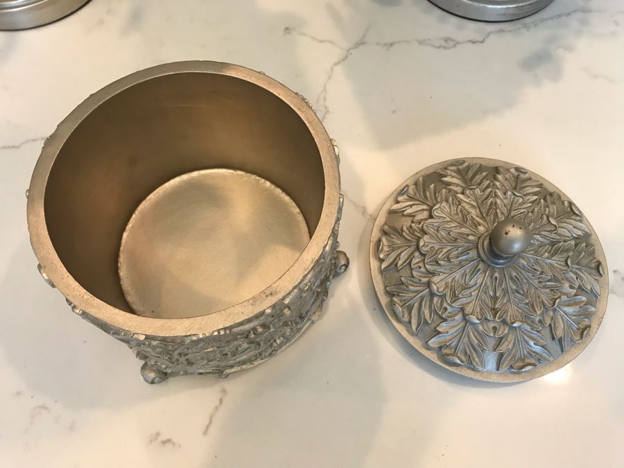 (3) Footed Silver Plate Stands, Silver Lidded Box And Silver Tone Bowl [Photo 9]