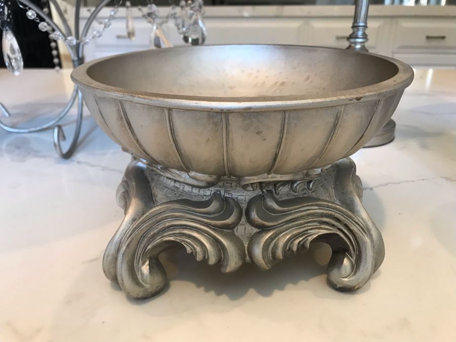 (3) Footed Silver Plate Stands, Silver Lidded Box And Silver Tone Bowl [Photo 6]