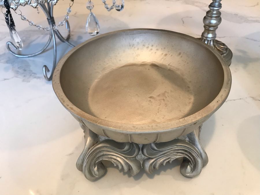 (3) Footed Silver Plate Stands, Silver Lidded Box And Silver Tone Bowl [Photo 7]