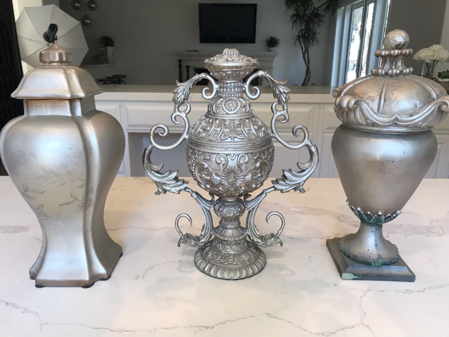 (3) Silver Decorative Objects 15'H