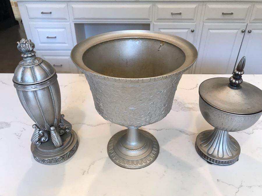 (3) Decorative Silver Tone Objects 12'H [Photo 2]