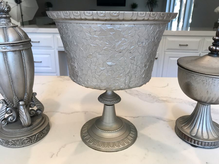 (3) Decorative Silver Tone Objects 12'H [Photo 4]