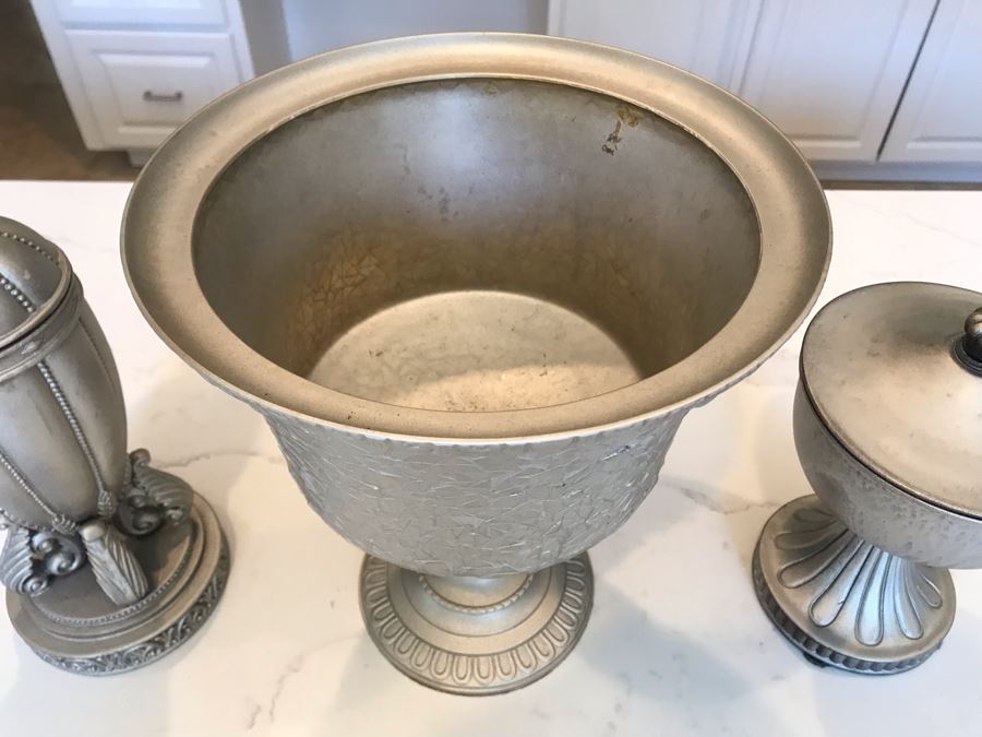 (3) Decorative Silver Tone Objects 12'H [Photo 3]