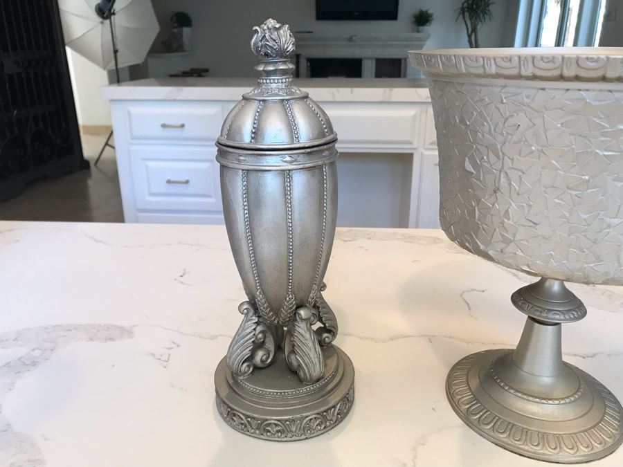 (3) Decorative Silver Tone Objects 12'H [Photo 5]
