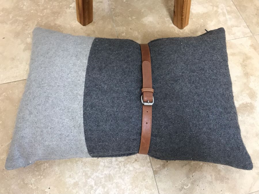 Upholstered Stool With Wooden Legs And Designer Throw Pillow With Belt [Photo 2]