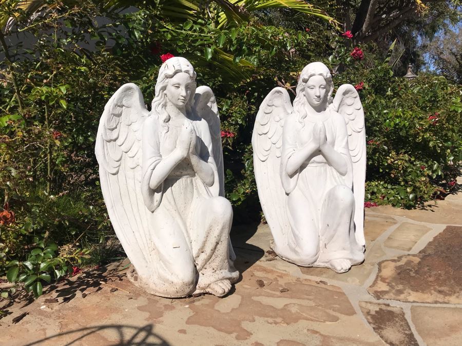Pair Of Resin Garden Statuary Angels 22'H