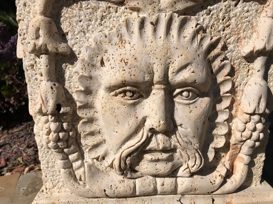 Massive Relief Carved Marble Stone Planter Bacchus God Of Wine Relief Carvings On All Four Sides 26'H X 22'W [Photo 6]