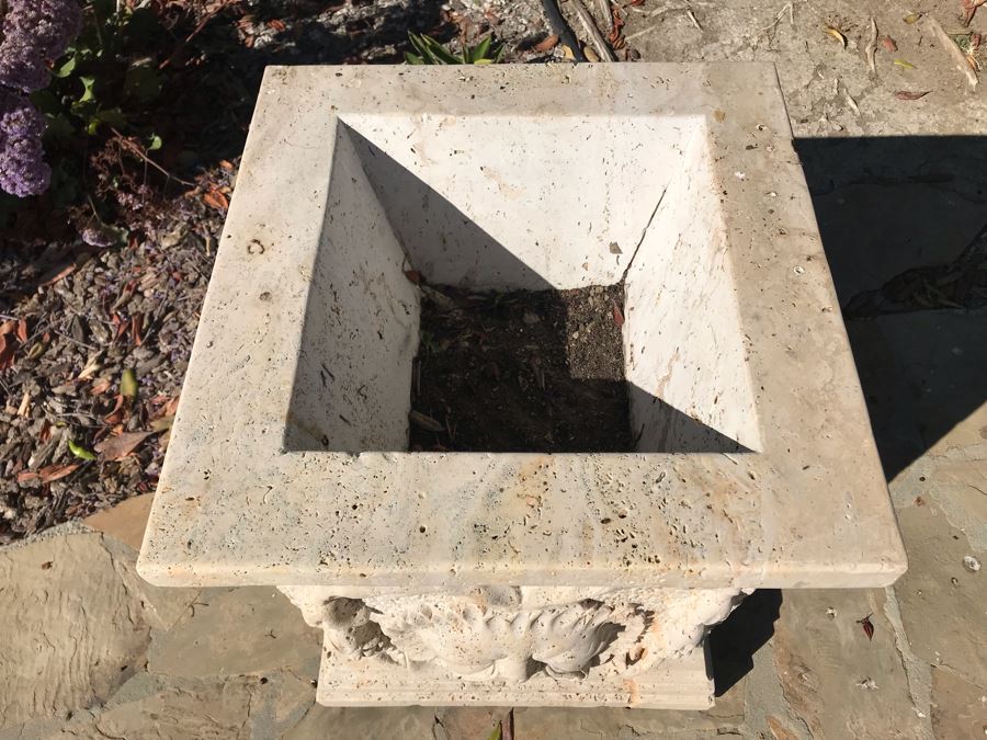 Massive Relief Carved Marble Stone Planter Bacchus God Of Wine Relief Carvings On All Four Sides 26'H X 22'W [Photo 9]