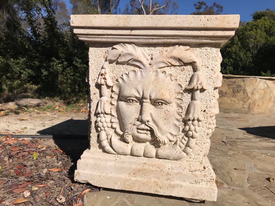 Massive Relief Carved Marble Stone Planter Bacchus God Of Wine Relief Carvings On All Four Sides 26'H X 22'W [Photo 4]
