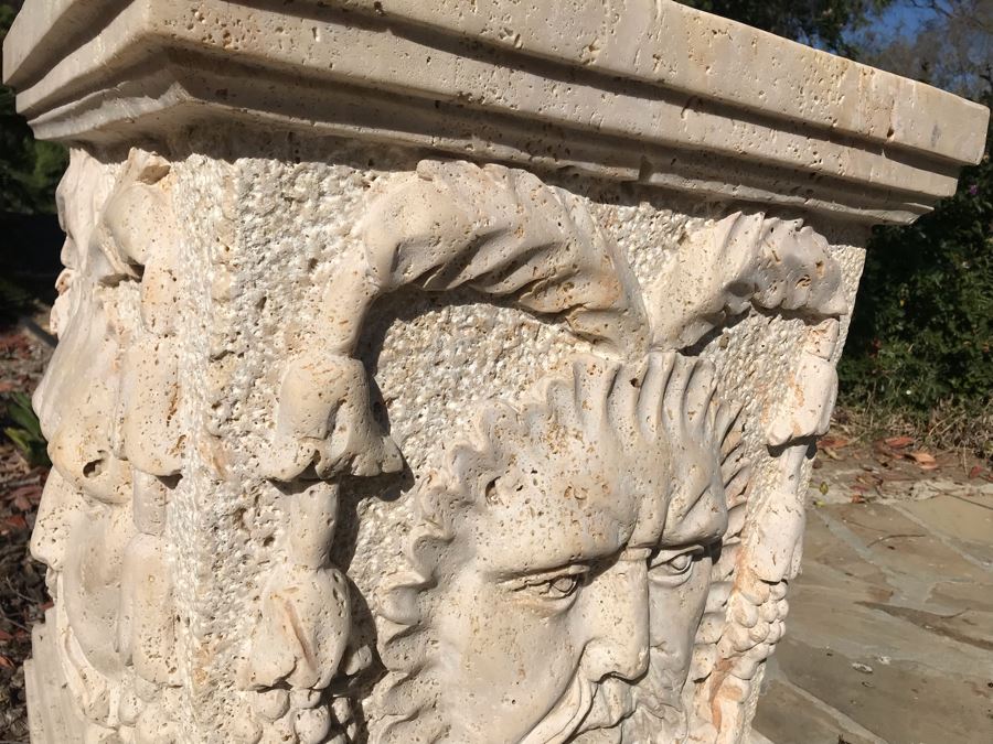 Massive Relief Carved Marble Stone Planter Bacchus God Of Wine Relief Carvings On All Four Sides 26'H X 22'W [Photo 7]