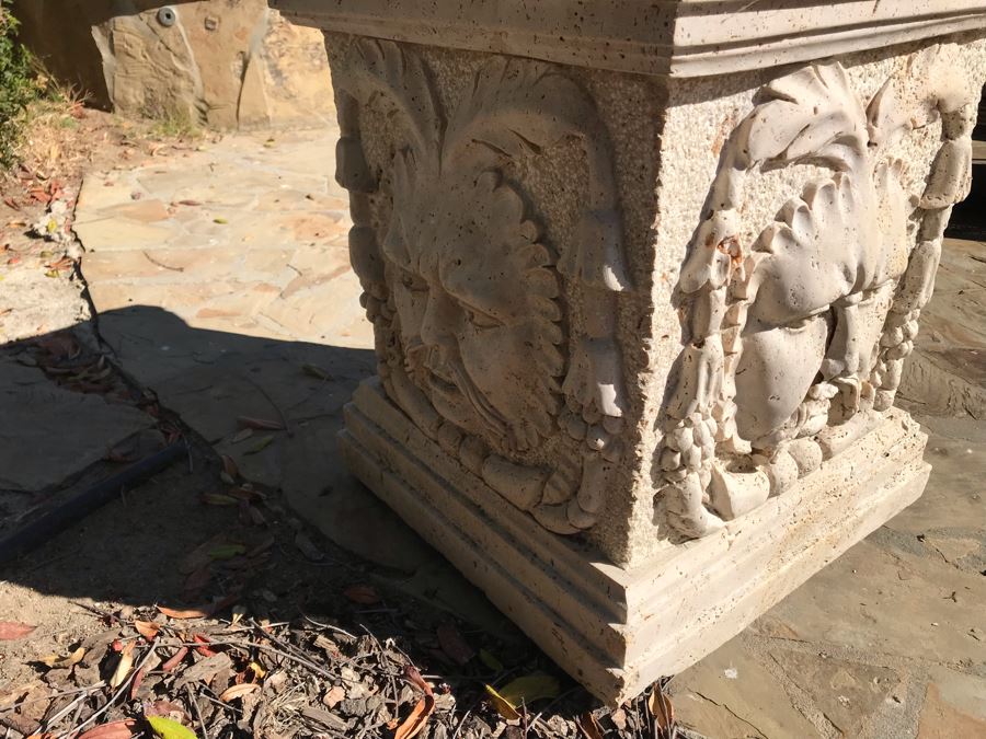 Massive Relief Carved Marble Stone Planter Bacchus God Of Wine Relief Carvings On All Four Sides 26'H X 22'W [Photo 13]