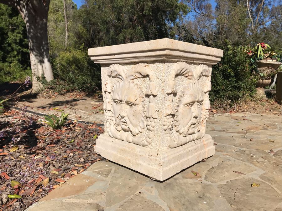 Massive Relief Carved Marble Stone Planter Bacchus God Of Wine Relief 