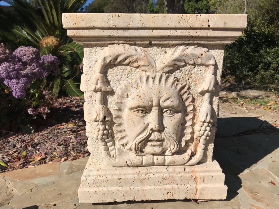 Massive Relief Carved Marble Stone Planter Bacchus God Of Wine Relief Carvings On All Four Sides 26'H X 22'W [Photo 5]