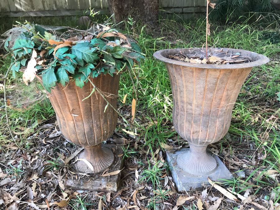 Pair Of Outdoor Metal Urn Planters (Thin Metal - Light) [Photo 2]