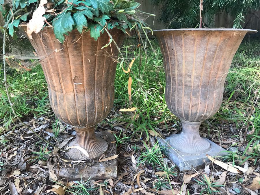 Pair Of Outdoor Metal Urn Planters (Thin Metal - Light) [Photo 3]