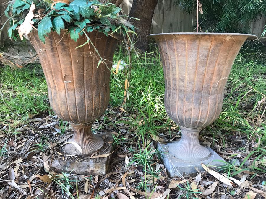 Pair Of Outdoor Metal Urn Planters (Thin Metal - Light)