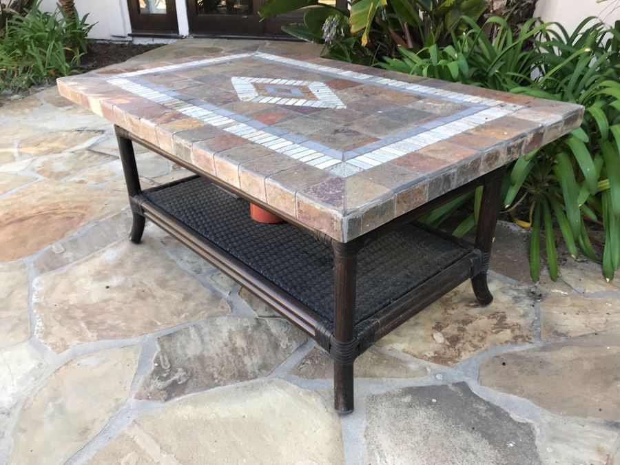 Outdoor Stone Mosiac 2-Tier Table 48' X 30' X 22'H [Photo 3]