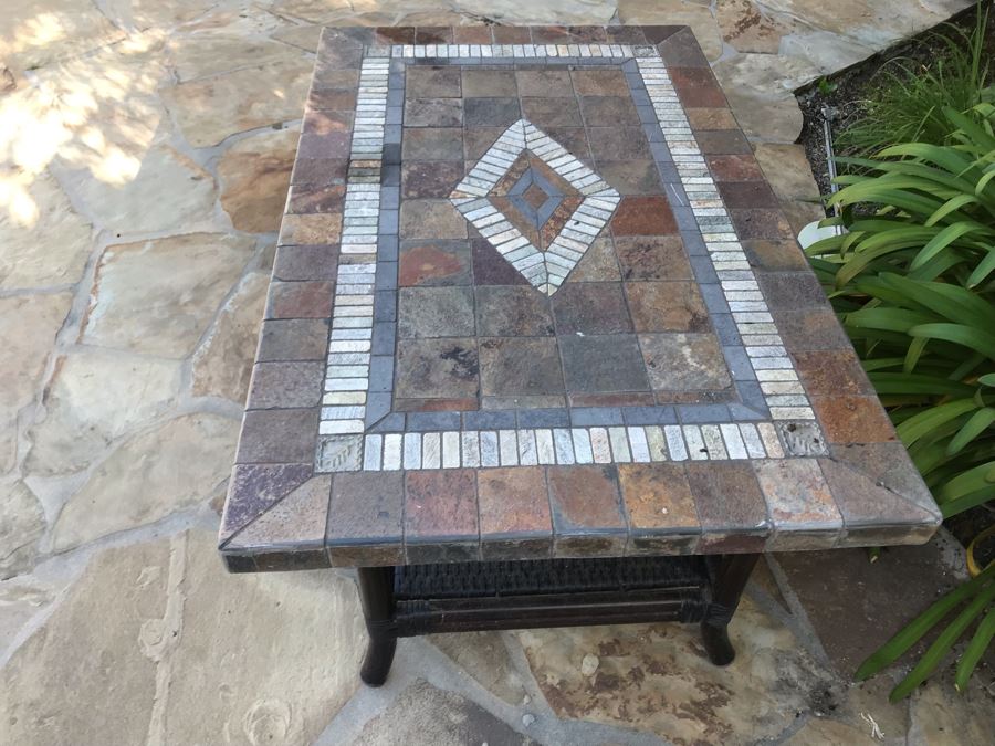 Outdoor Stone Mosiac 2-Tier Table 48' X 30' X 22'H [Photo 4]