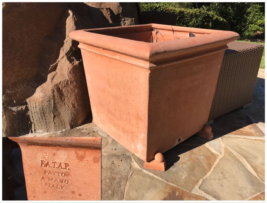 Pair Of Large Terracotta Planters Pots F.A.T.A.P. Fatto A Mano Italy 27.5'W X 26'H