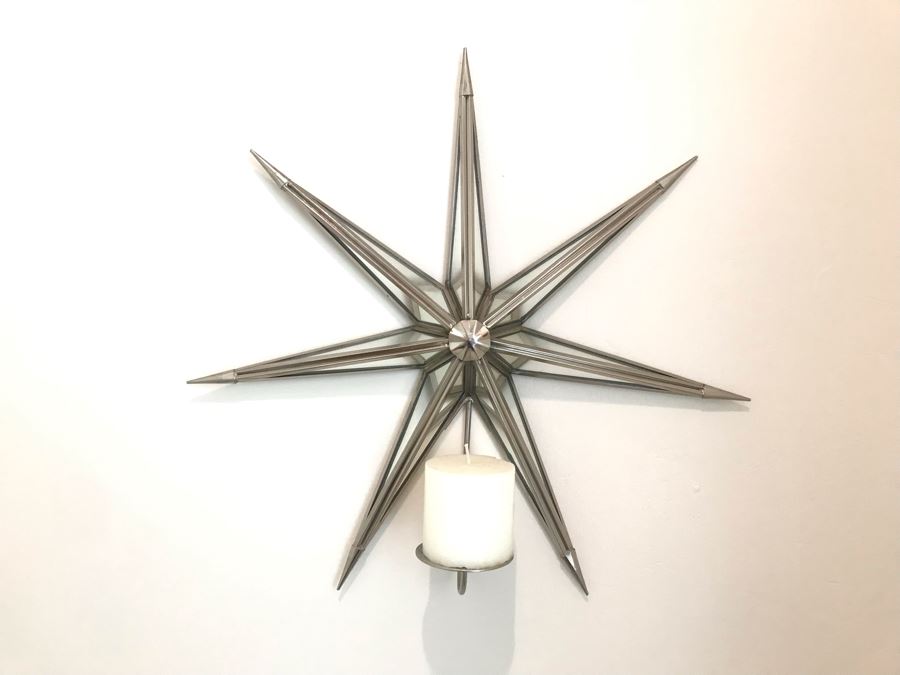 Pair Of Metal Star Mirrored Wall Sconces Candle Holders [Photo 1]