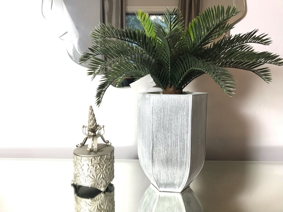 Artificial Sago Palm Tree And Silver Decorative Box [Photo 1]