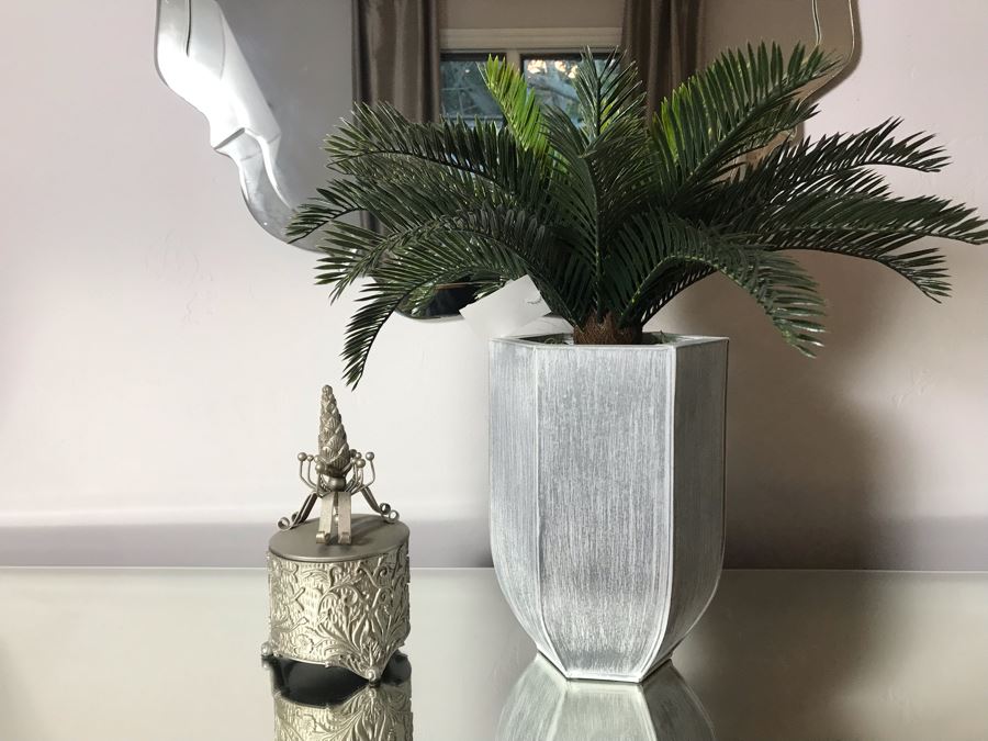 Artificial Sago Palm Tree And Silver Decorative Box [Photo 2]