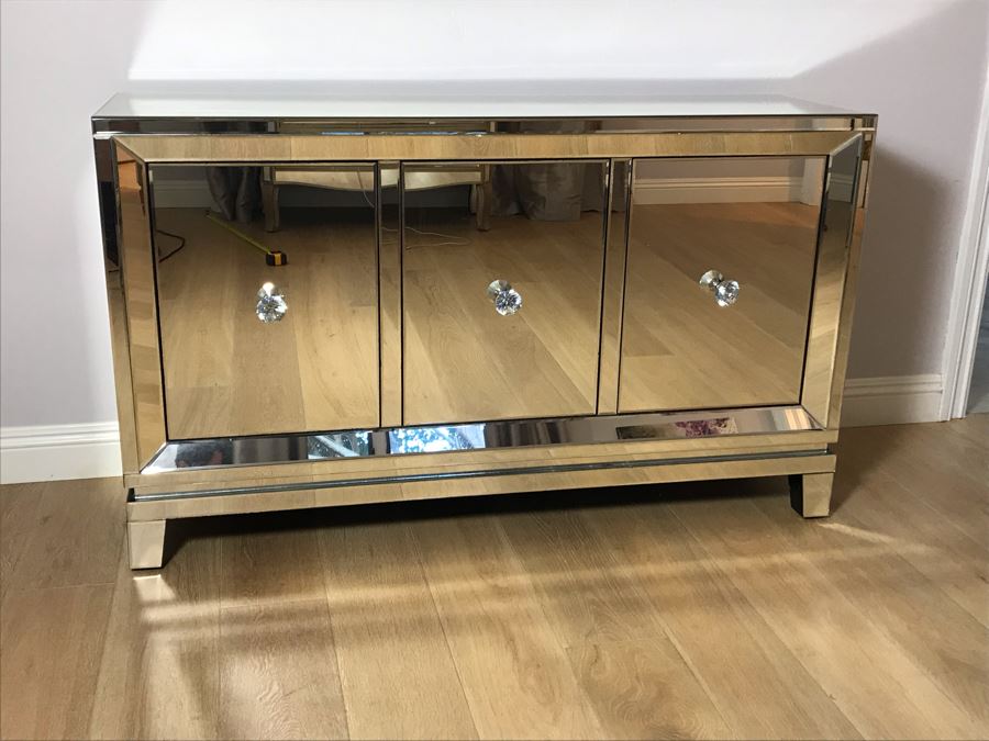 Mirrored Cabinet Credenza - Glass On Left Side Has Crack - See Photos  [Photo 2]