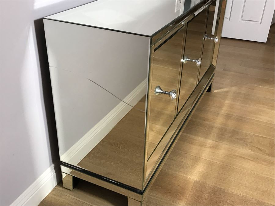 Mirrored Cabinet Credenza - Glass On Left Side Has Crack - See Photos  [Photo 7]