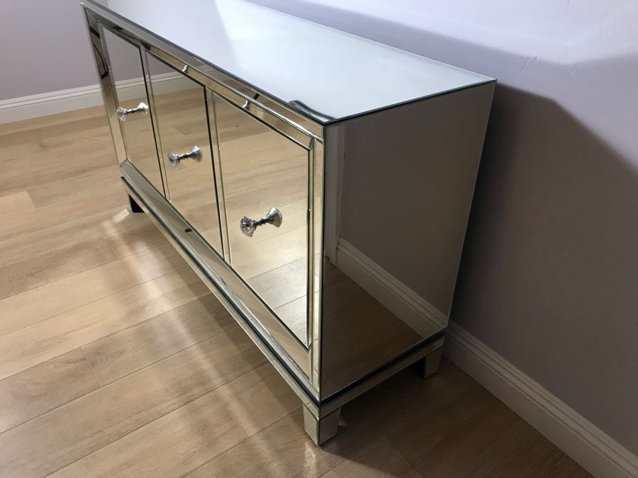 Mirrored Cabinet Credenza - Glass On Left Side Has Crack - See Photos  [Photo 11]