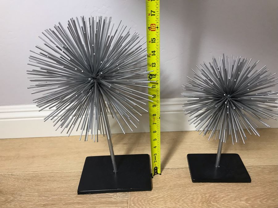 Pair Of Decorative Metal Sunburst Spherical Sculptures - Large Is 17'H [Photo 5]