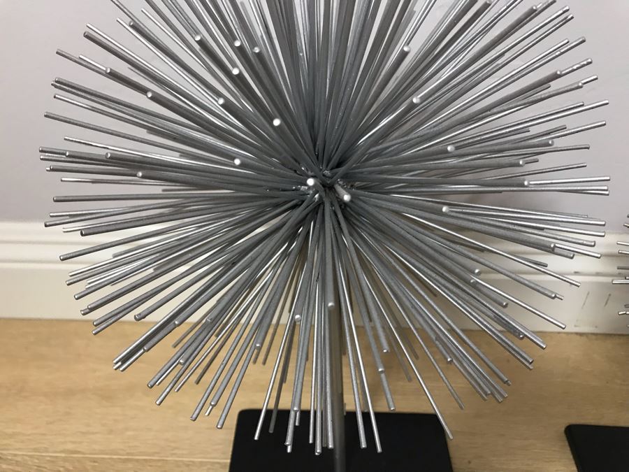 Pair Of Decorative Metal Sunburst Spherical Sculptures - Large Is 17'H [Photo 4]