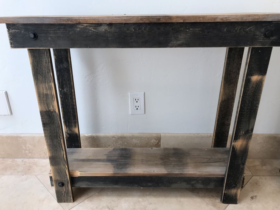 Pair Of Wooden Industrial 2-Level Side Tables 36'W X 11'D X 30'H Ea. [Photo 4]