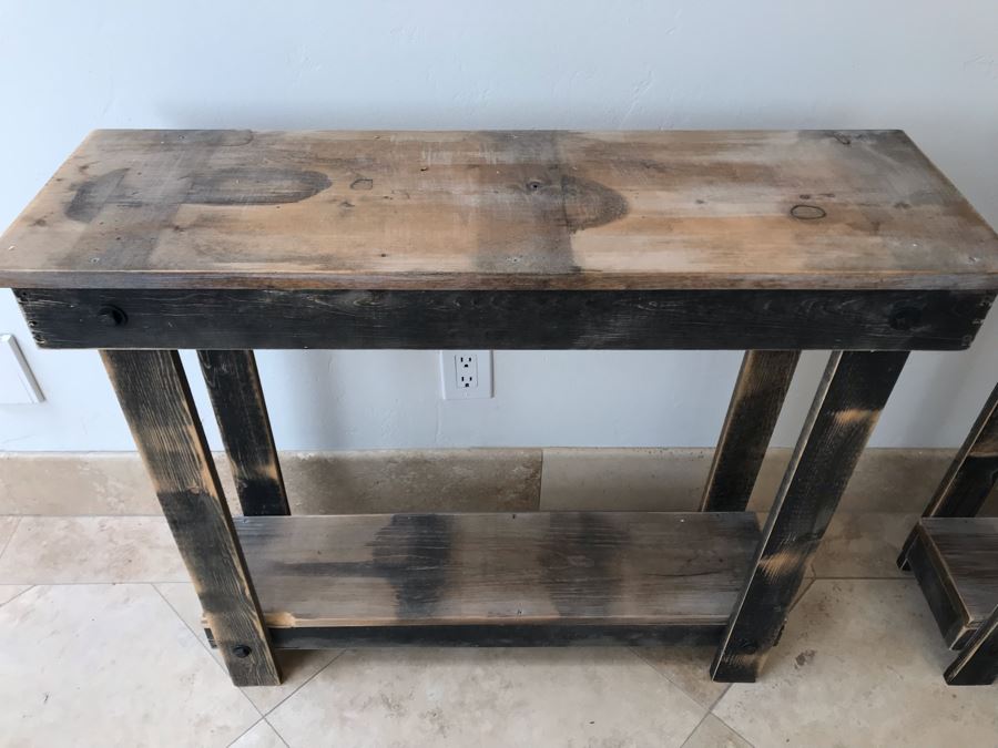 Pair Of Wooden Industrial 2-Level Side Tables 36'W X 11'D X 30'H Ea. [Photo 3]