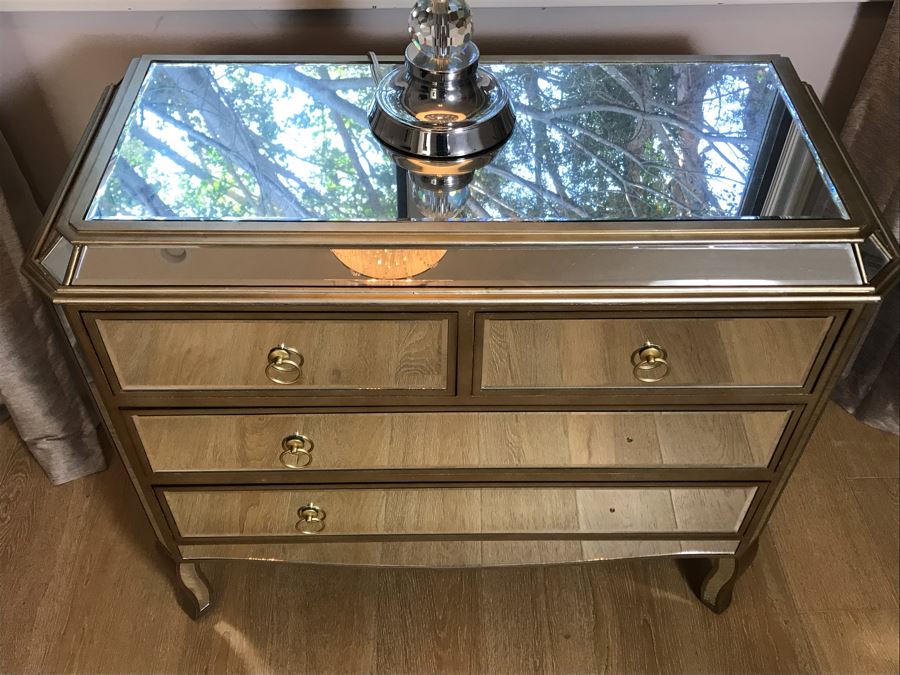Contemporary Mirrored Chest Of Drawers Dresser (Missing 2 Drawer Pulls) 40'W X 17'D X 35'H [Photo 5]