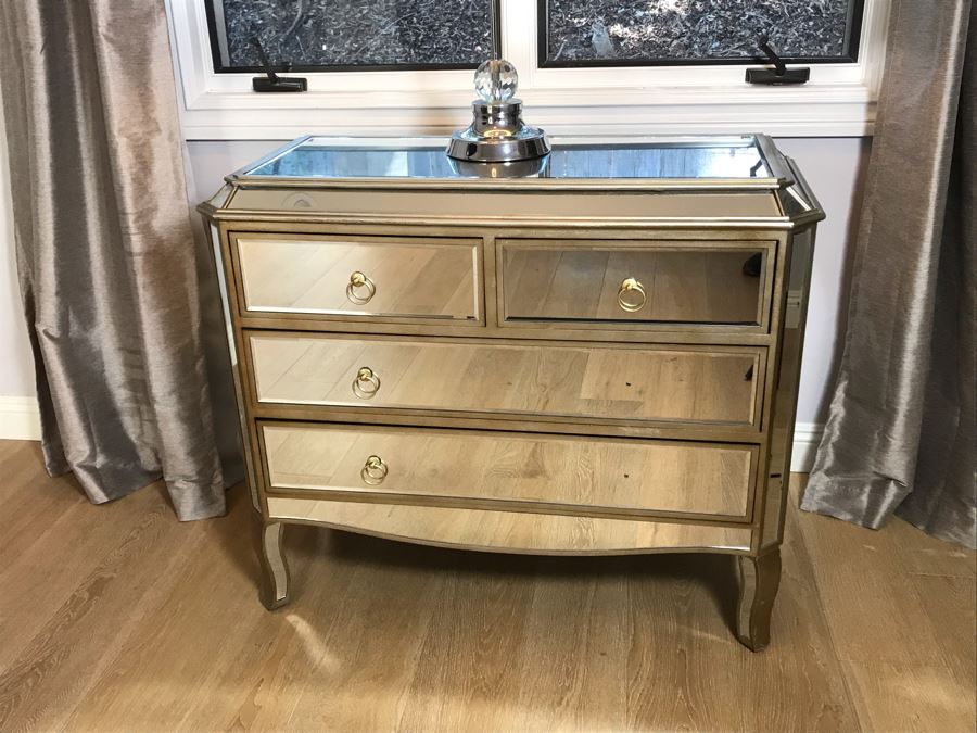 Contemporary Mirrored Chest Of Drawers Dresser (Missing 2 Drawer Pulls) 40'W X 17'D X 35'H [Photo 2]