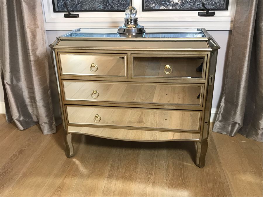 Contemporary Mirrored Chest Of Drawers Dresser (Missing 2 Drawer Pulls) 40'W X 17'D X 35'H [Photo 3]