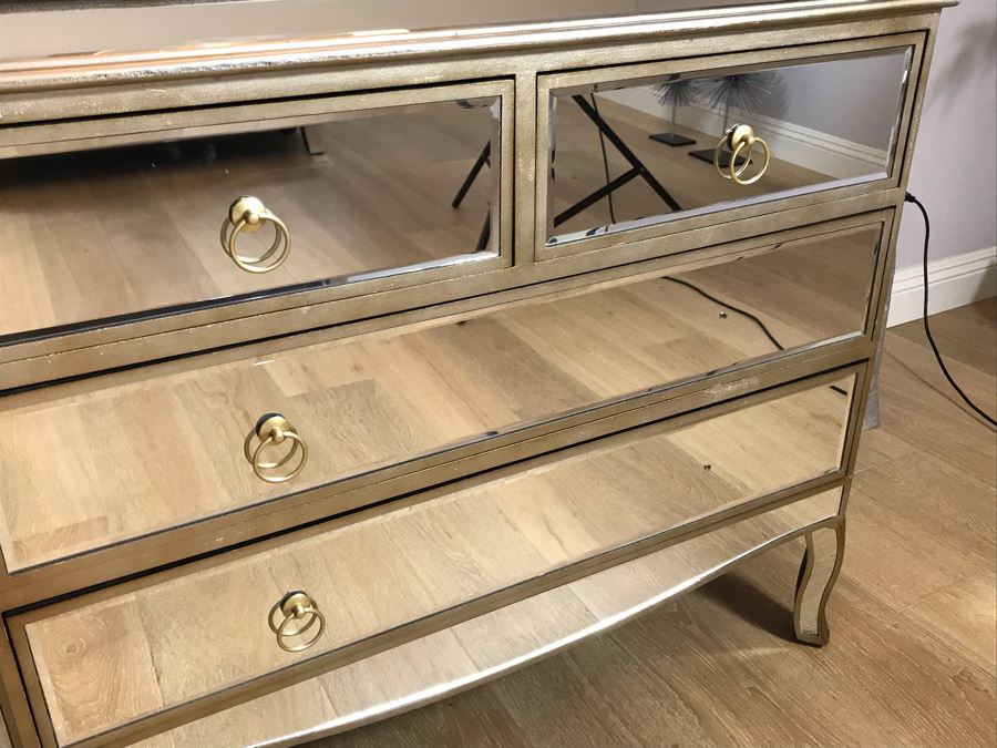 Contemporary Mirrored Chest Of Drawers Dresser (Missing 2 Drawer Pulls) 40'W X 17'D X 35'H [Photo 6]