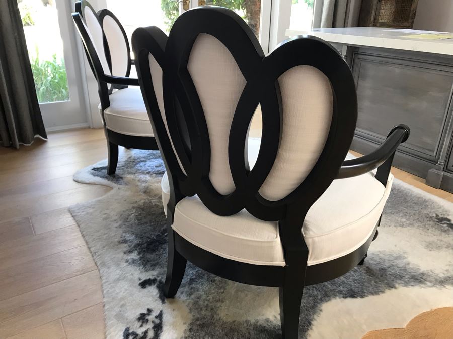 Pair Of Wooden Black Upholstered Armchairs - Some Staining On Fabric [Photo 2]