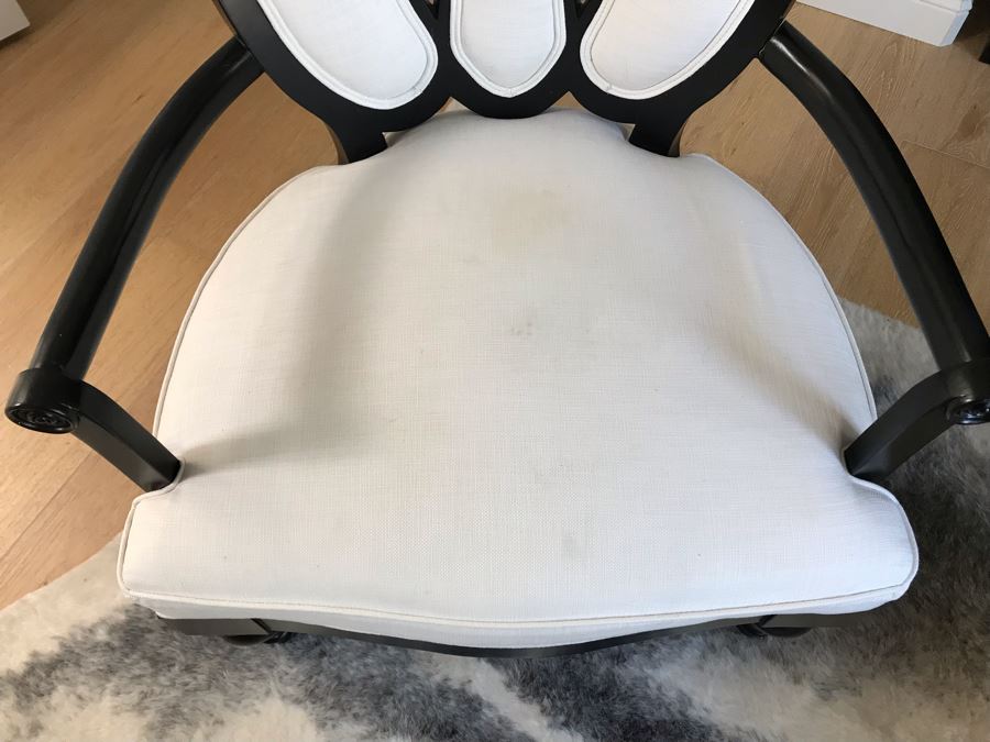 Pair Of Wooden Black Upholstered Armchairs - Some Staining On Fabric [Photo 10]