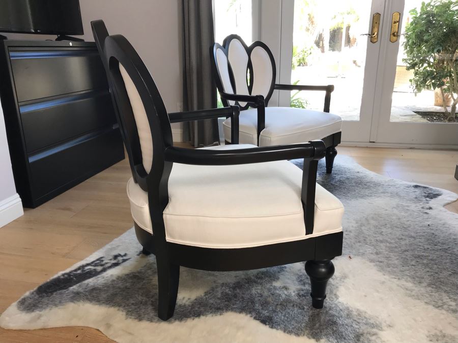 Pair Of Wooden Black Upholstered Armchairs - Some Staining On Fabric [Photo 5]
