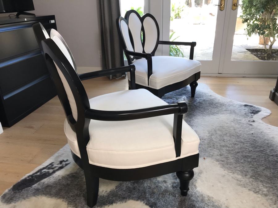 Pair Of Wooden Black Upholstered Armchairs - Some Staining On Fabric [Photo 6]
