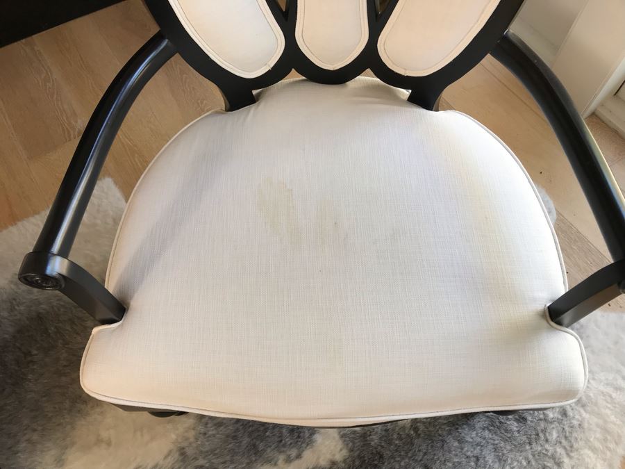 Pair Of Wooden Black Upholstered Armchairs - Some Staining On Fabric [Photo 8]