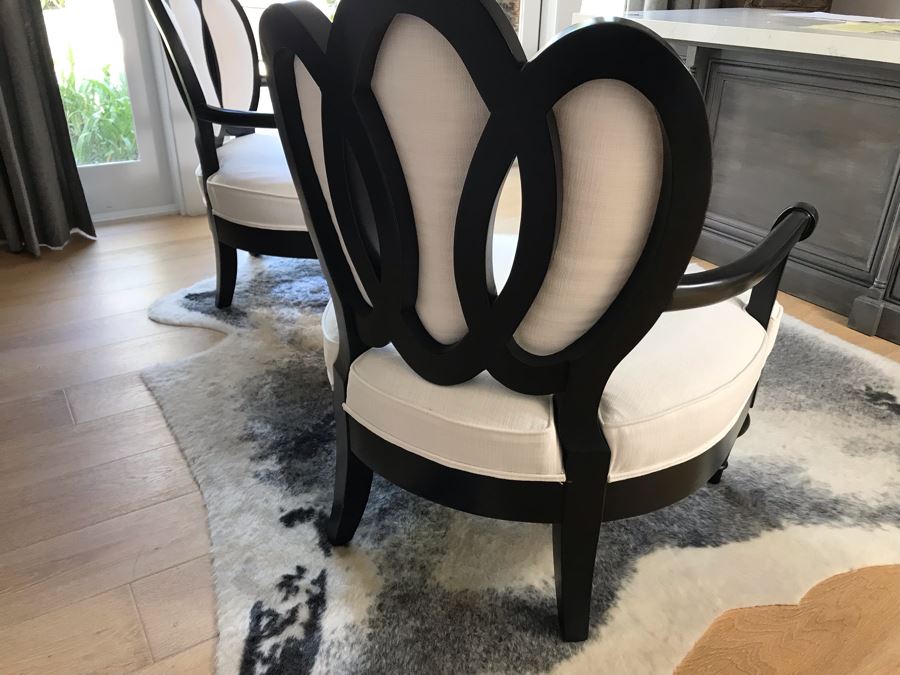 Pair Of Wooden Black Upholstered Armchairs - Some Staining On Fabric [Photo 7]