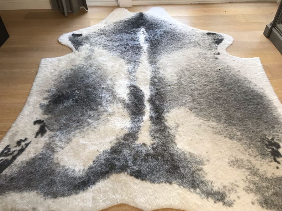 Faux Animal Hide Area Rug Silhouette Home Ivory Grey 6.2' X 8'